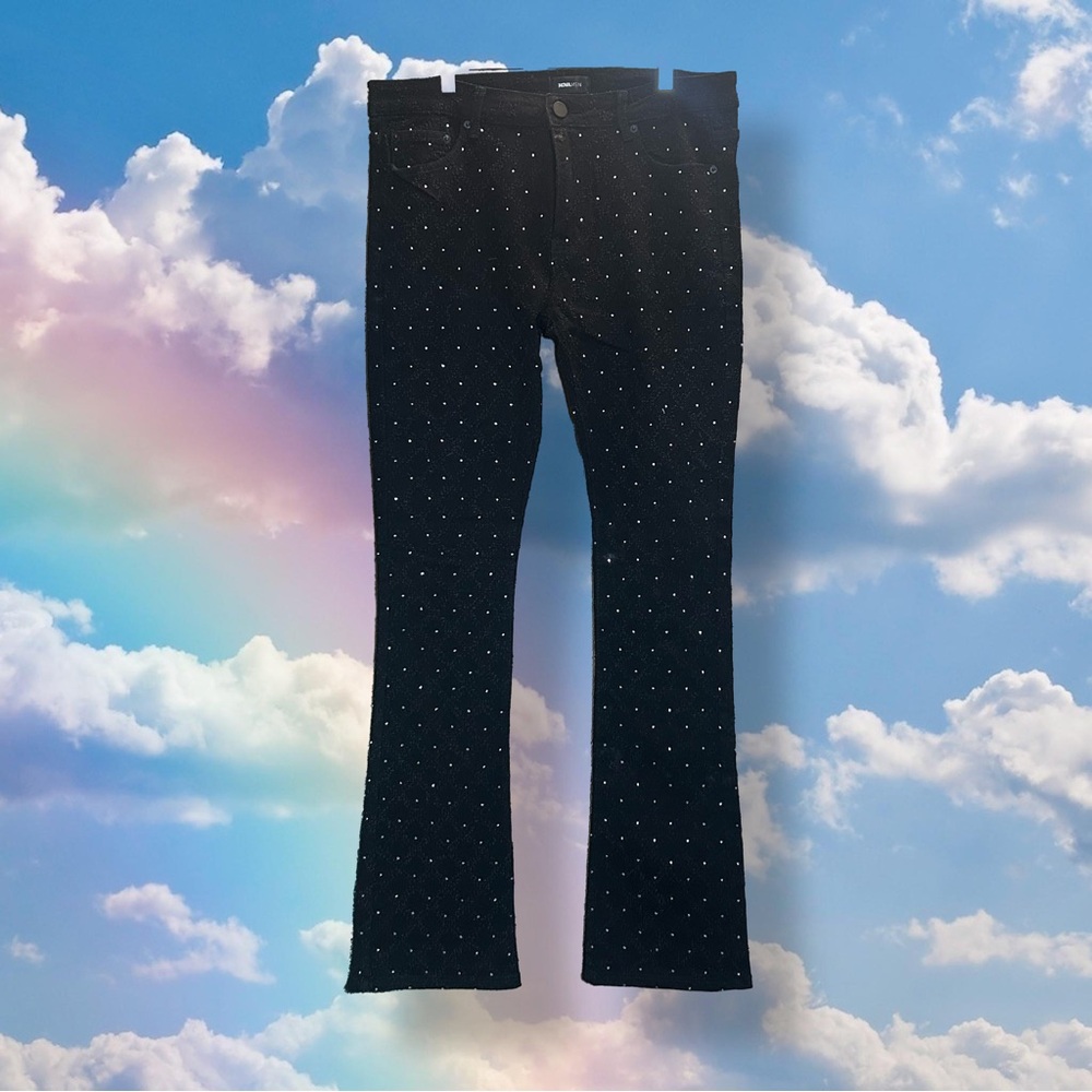 NOVA MENS I BE JEWELED STACKED SKINNY FLARE JEANS - SZ 34